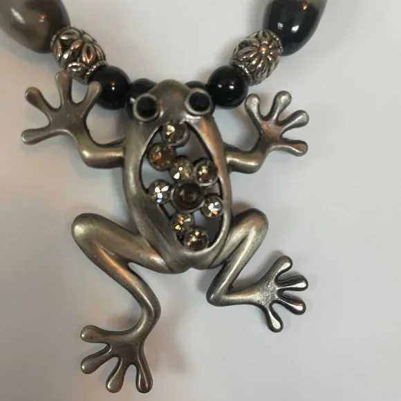 Frog Fashion Necklace black gray toggle clasp NEW - Picture 3 of 7